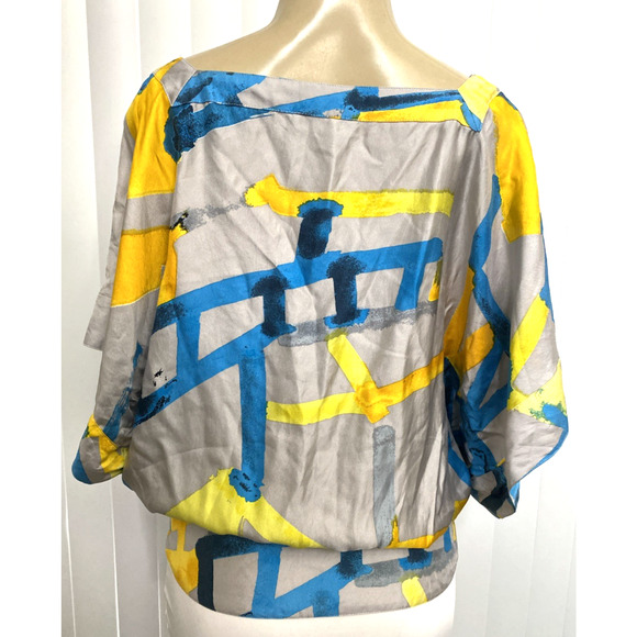 See By Chloe Short Dolman Sleeve Blouse Top Silk Abstract Print Square Neck 10 M - Picture 4 of 9